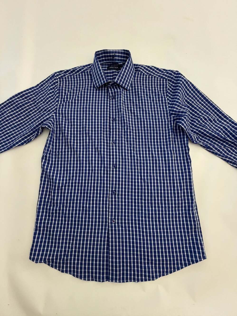 Nautica Slim Fit Blue White Gingham Shirt M 15-15.5 Check Y2K Preppy
